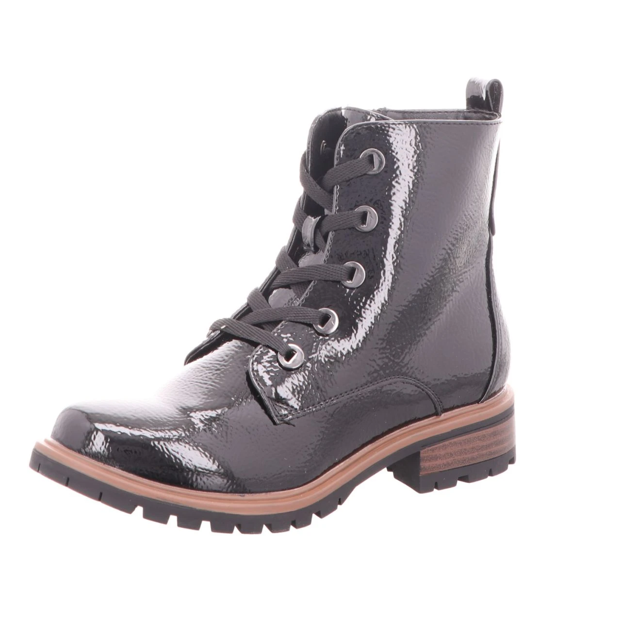 Alyssa Damen-Schnürstiefelette Lack Schwarz 1 Alyssa Damen-Schnürstiefelette Lack Schwarz