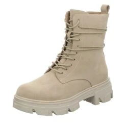 Cats Damen-Schnürstiefelette Mit Warmfutter Beige