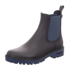 Verbenas Damen-Schlupfstiefelette-Gummistiefel Schwarz-Blau